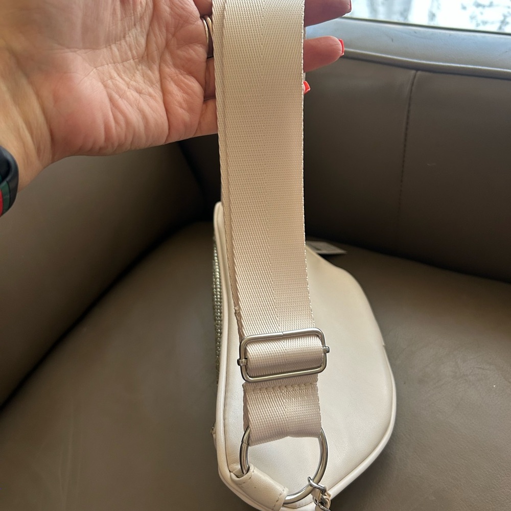 Ivory Rhinestone-Studded Faux-Leather Belt Bag - Picture 9 of 16